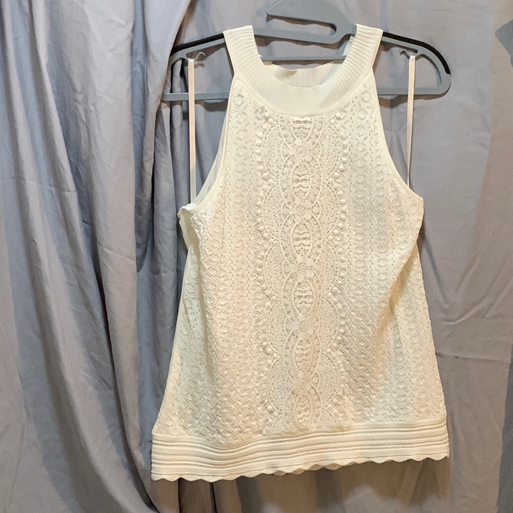 White Rffle Hi/lo Maxi sweater skirt (L) & top (XL